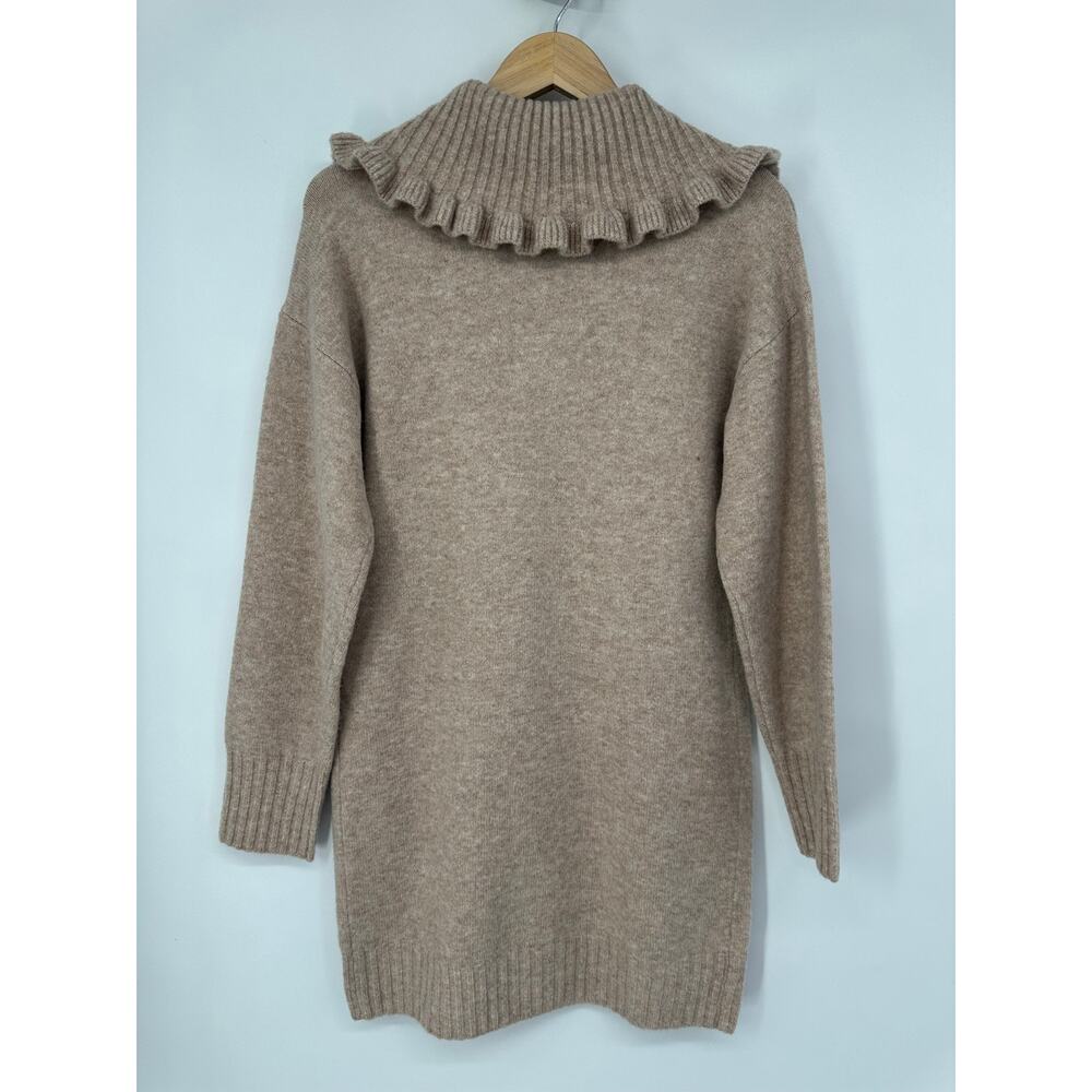 Camila Coelho Sweater Dress Peter Pan Collar Ruffle Chunky Knit Revolve Mini Tan - Picture 7 of 10